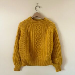 Demy Lee x J. Crew Mustard Chunky Wool Cable Knit Sweater